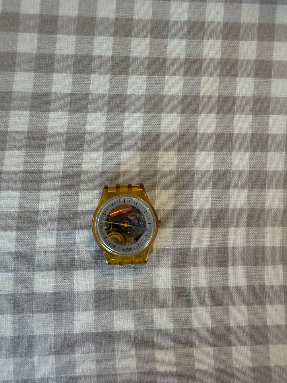 Swatch Yellow Transparent Mechanical Watch with Visible Movement. No straps